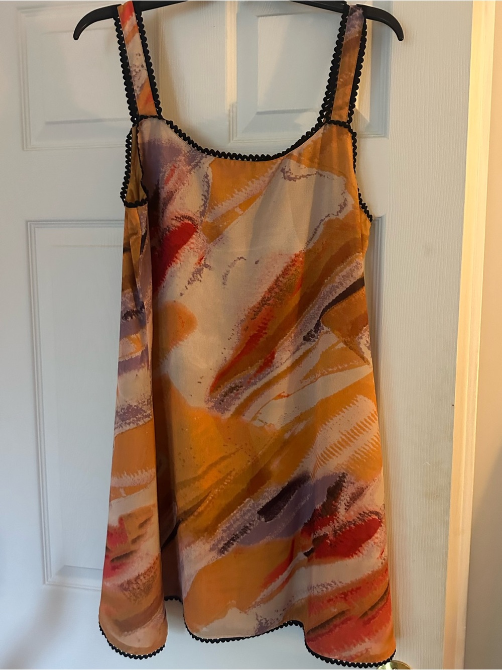 Abstract Print Mini Slip Dress in Yellow and Purple